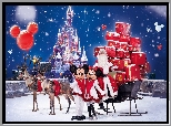 Disneyland, Mikołaj, Śnieg, Myszka, Miki, Minnie, Sanie, Renifery