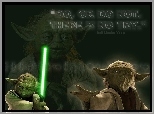 Star Wars, mistrz Yoda, uszy, napisy, laser