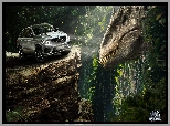 Film, Jurassic World, Dinozaur, Skała, Samochód, Mercedes-Benz GLE Coupe, Dżungla