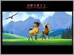 Mustang z Dzikiej Doliny, Spirit Stallion of the Cimarron, góry, trawa, Konie