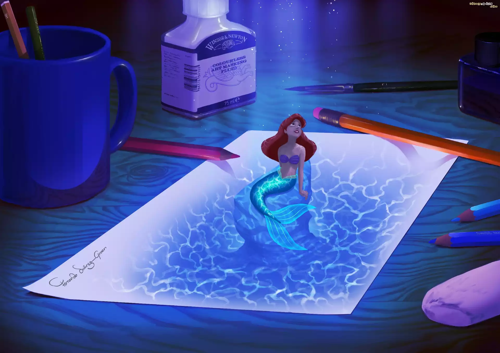 Mała Syrenka, The Little Mermaid, Arielka, Kartka, Kubek, Ołówek