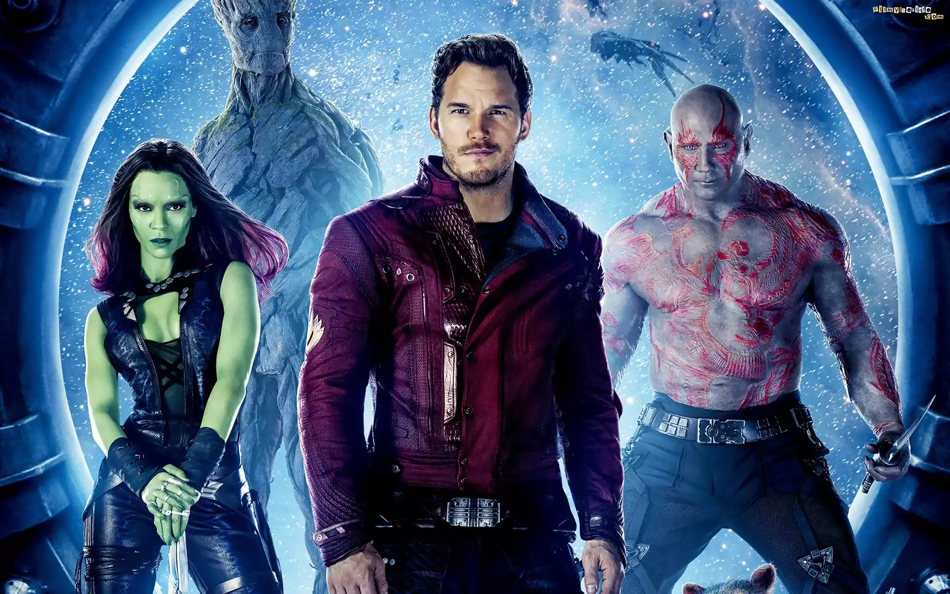 Film, Strażnicy Galaktyki, Aktorka, Zoe Saldana, Aktor, Chris Pratt, Dave Bautista
