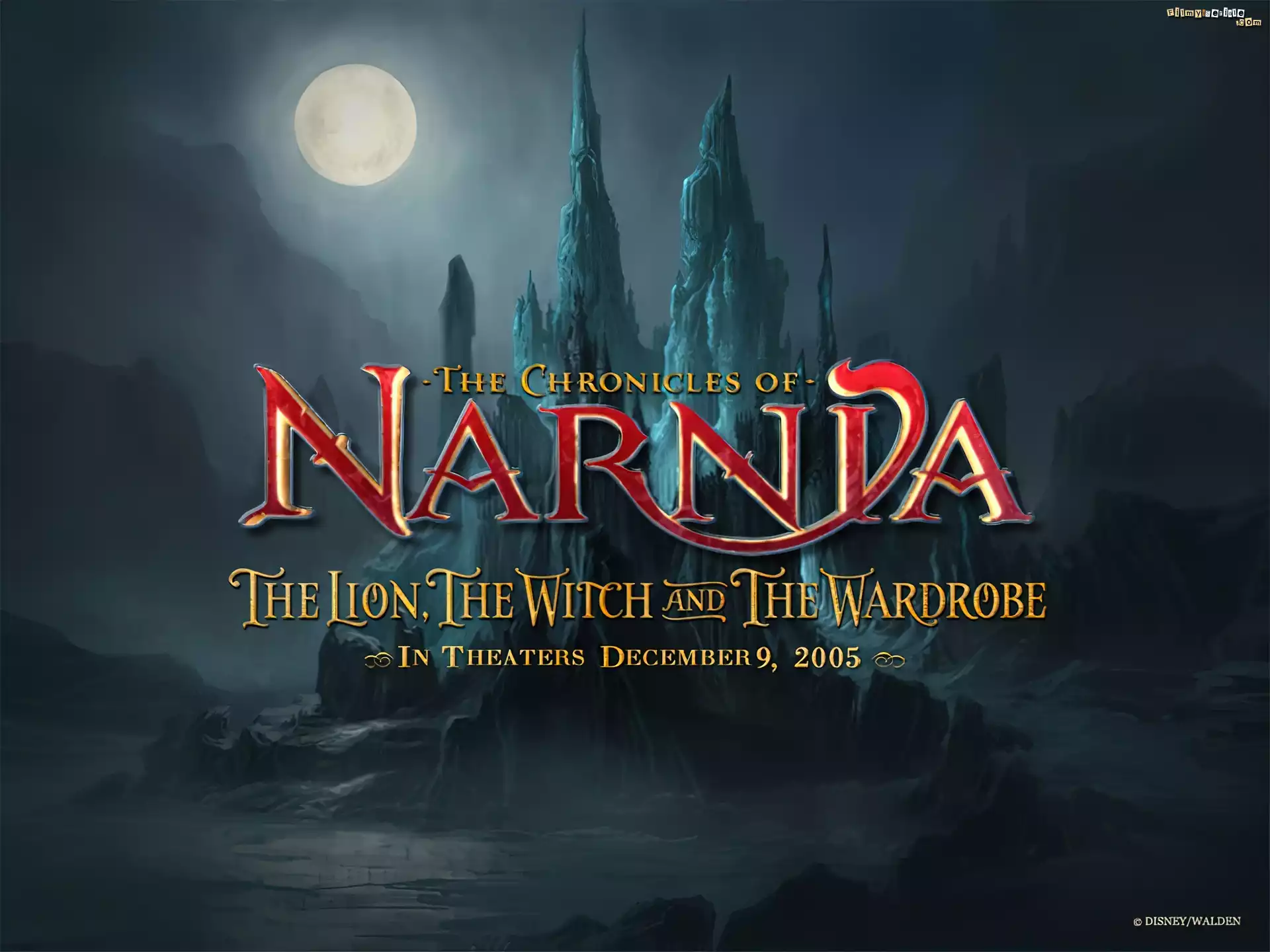 The Chronicles Of Narnia, zamek, księżyc, noc, napis
