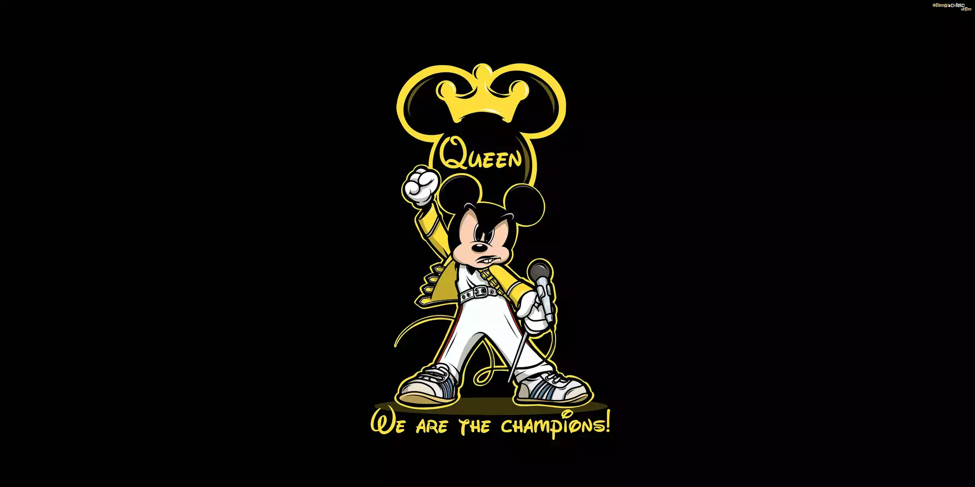 Myszka Miki, Wokalista, Queen, We Are the Champions, Mikrofon, Czarne, Tło, 2D