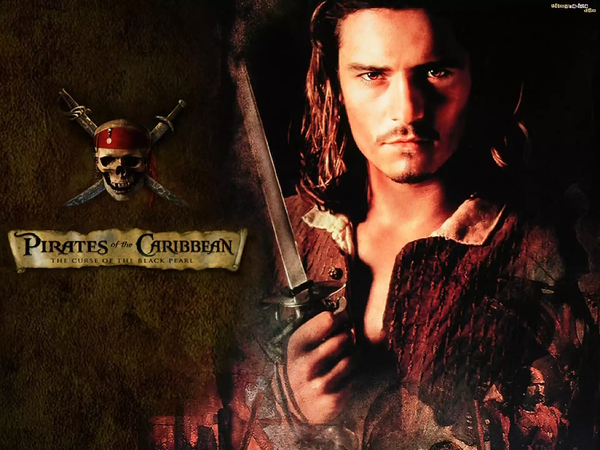 szabla, czaszka, Piraci Z Karaibów, Orlando Bloom