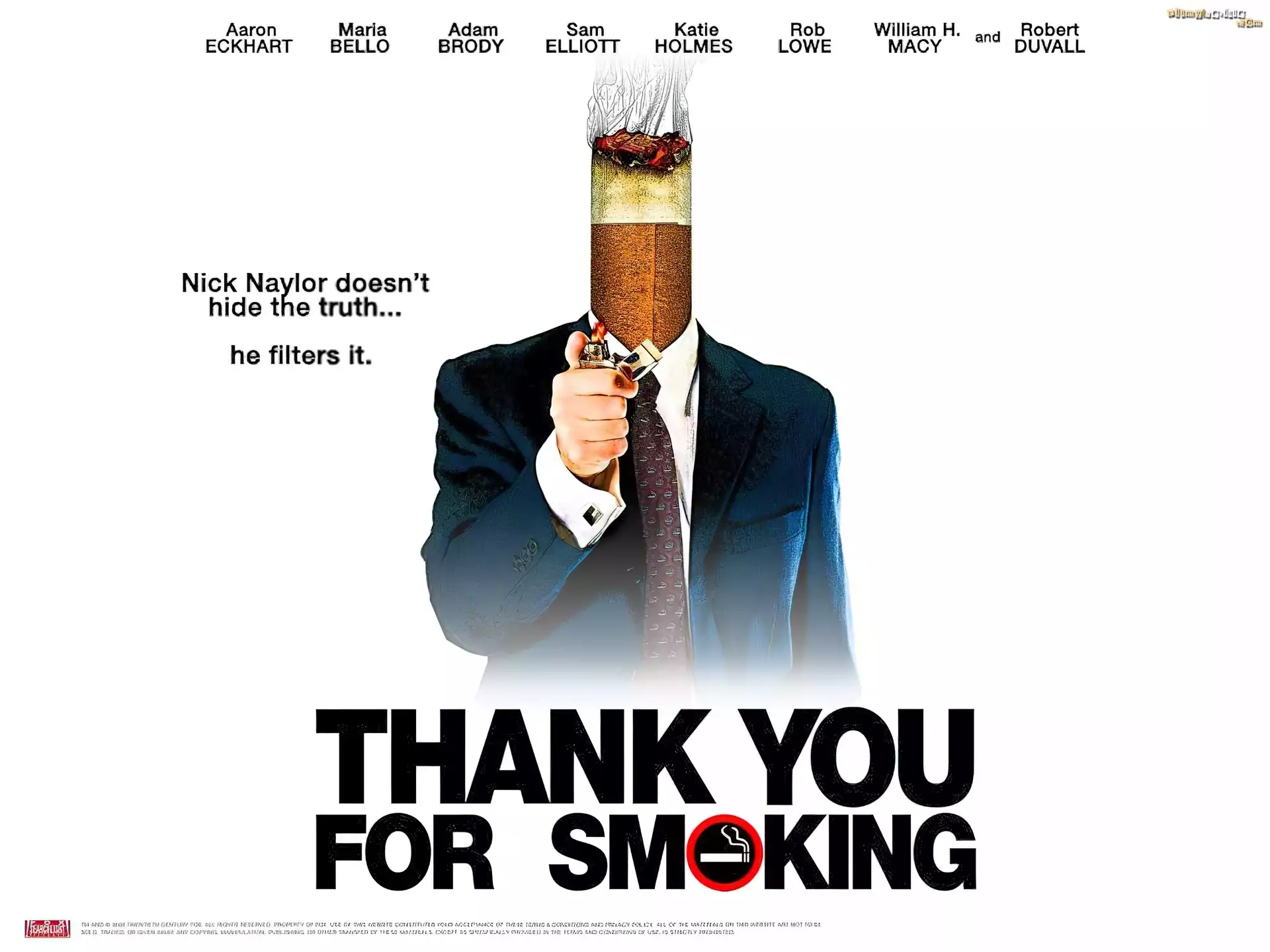 Thank You For Smoking, plakat, papieros, garnitur, zapalniczka, Aaron Eckhart