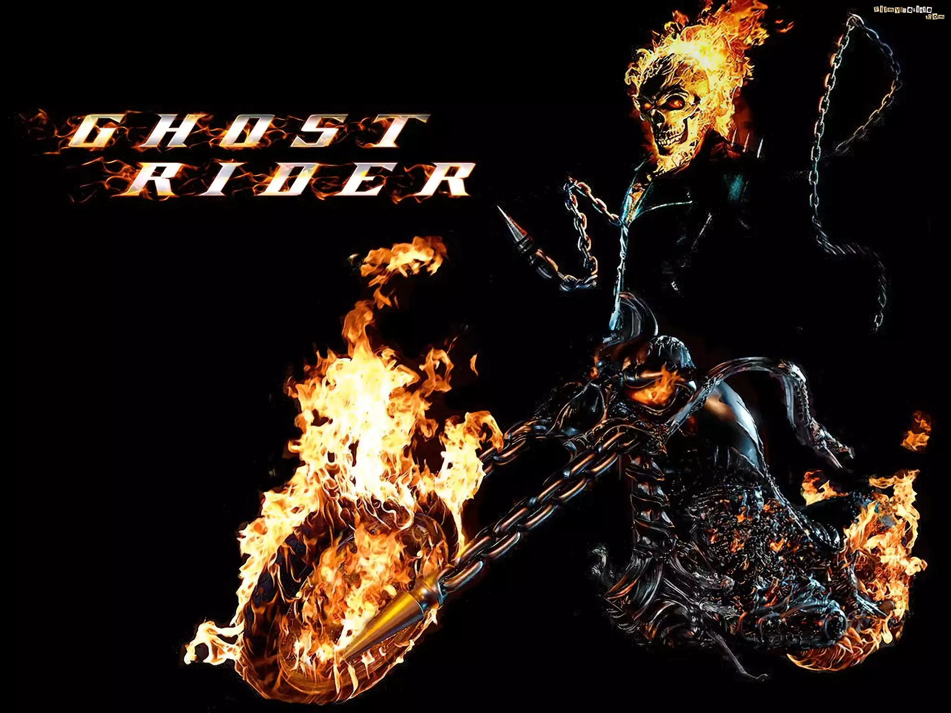 Ghost Rider, motocykl, płonie, łańcuchy