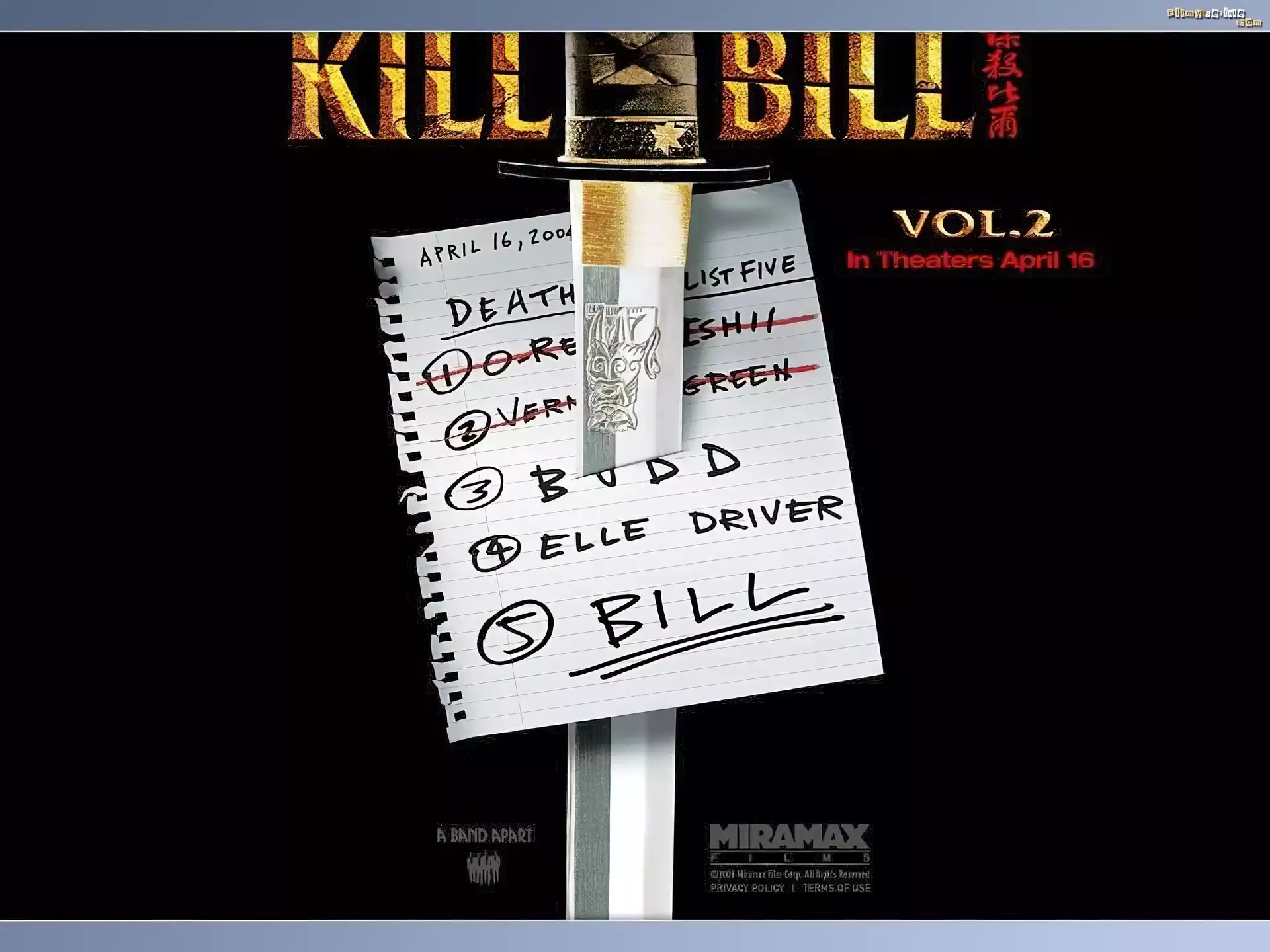 Kill Bill 2, Miecz, Lista