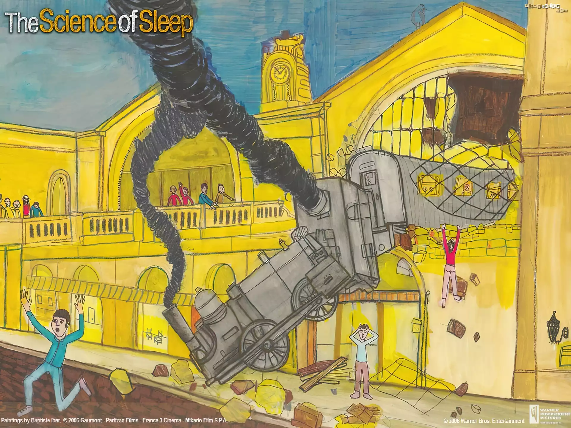 The Science Of Sleep, pociÄ…g, dym, budynek, miasto, ludzie, kraksa