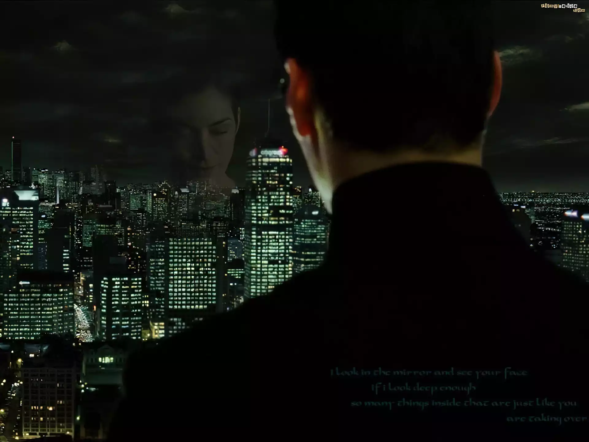 Matrix, miasto, wieżowce, kobieta, mężczyzna