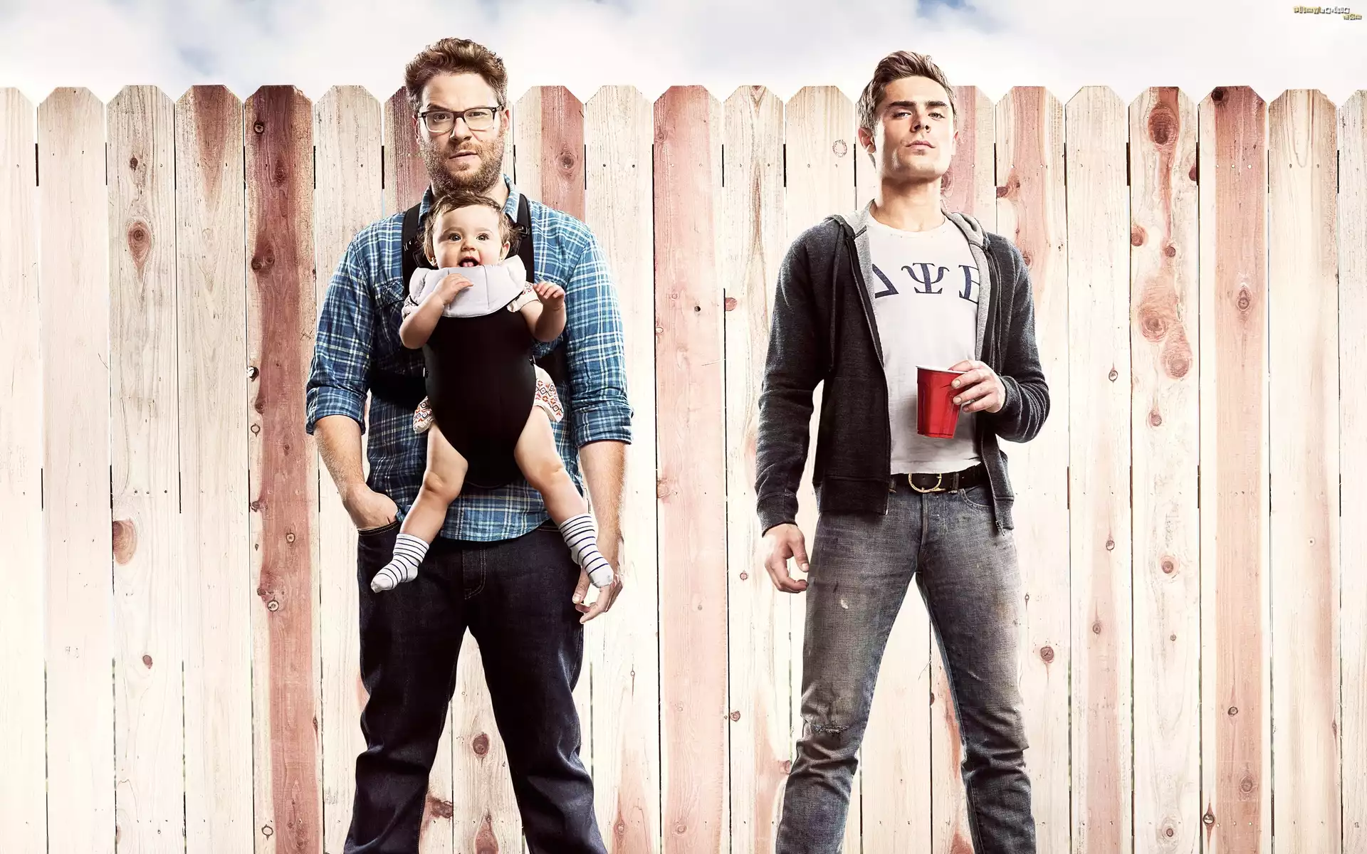 Film, Sąsiedzi, Neighbors, Mężczyźni, Dziecko, Aktorzy, Seth Rogen, Zac Efron, Płot