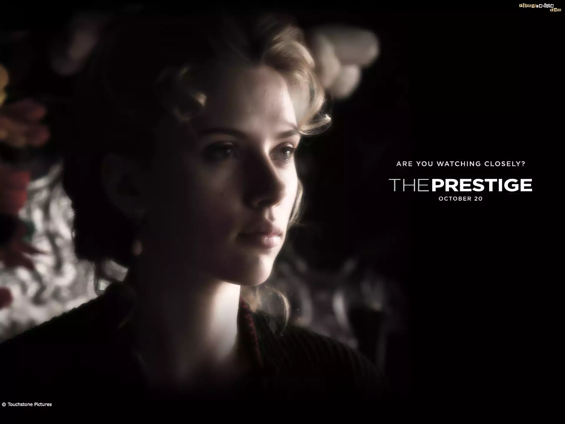 The Prestige, Scarlett Johansson, twarz, loki, napis