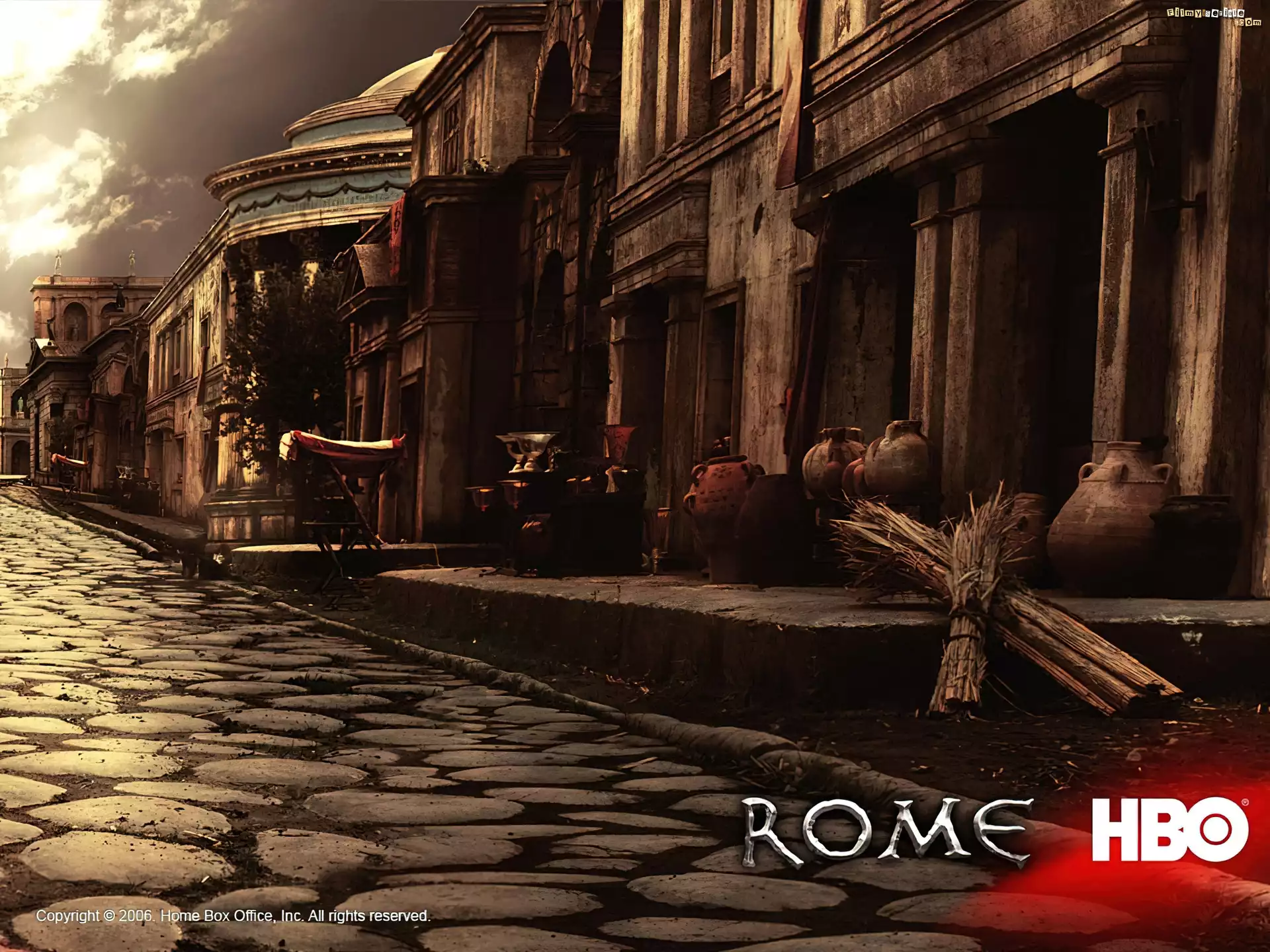 Rome, droga, stare, budynki, wazony
