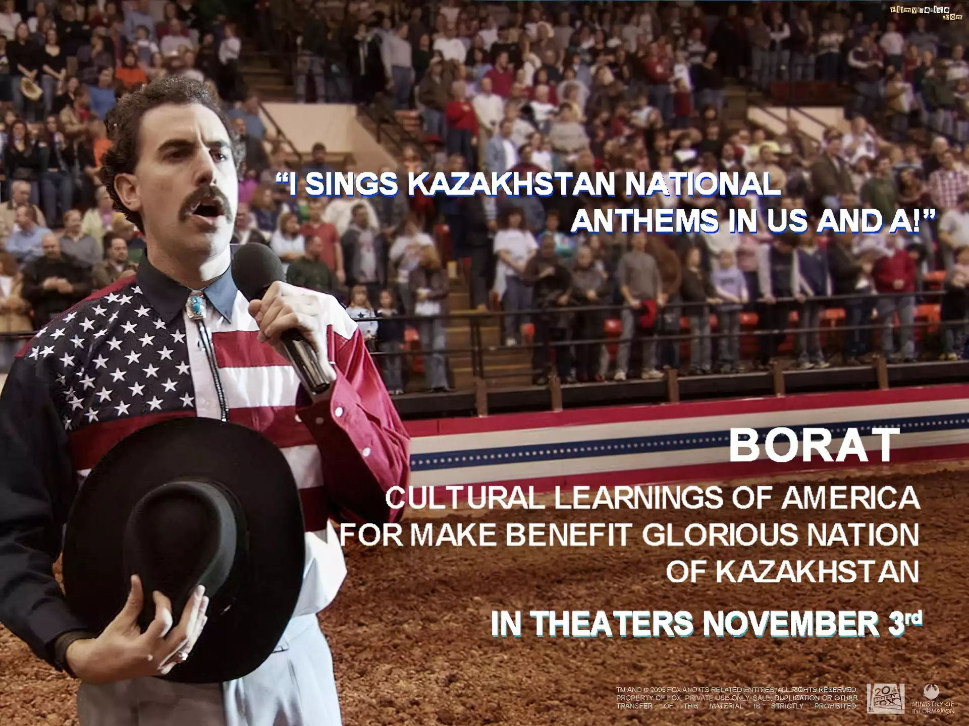 Borat, Sacha Baron Cohen, śpiewa, rodeo, widownia