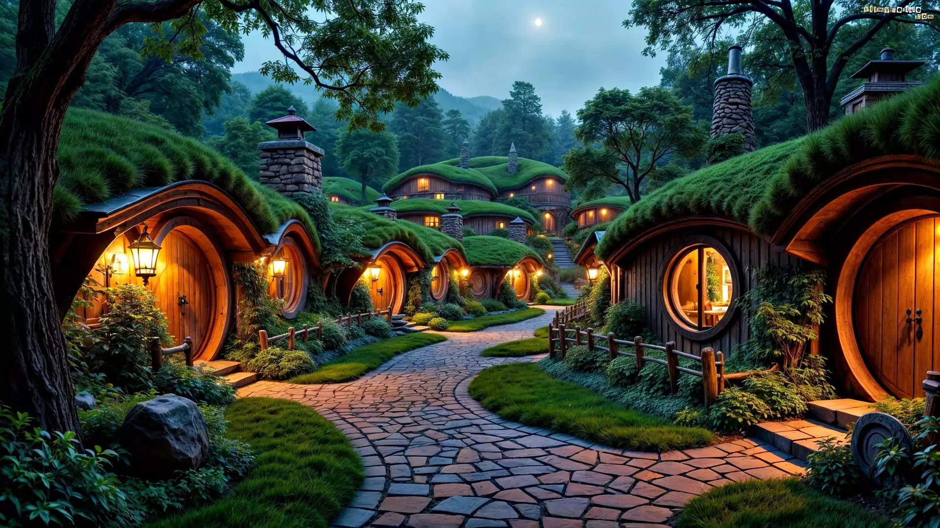 Domy, Światło, Wioska, Hobbit, Grafika