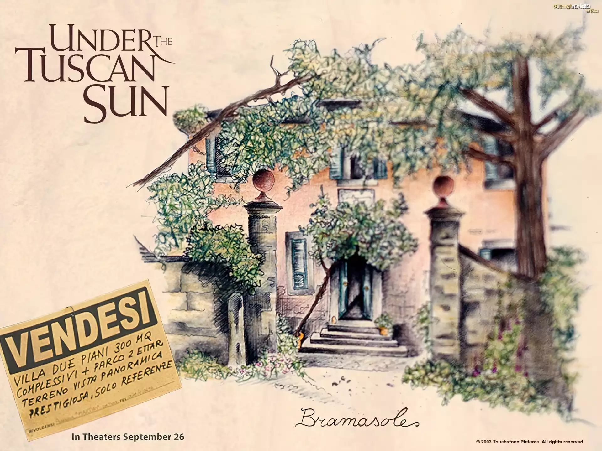 Under The Tuscan Sun, rysunek, dom, drzewa