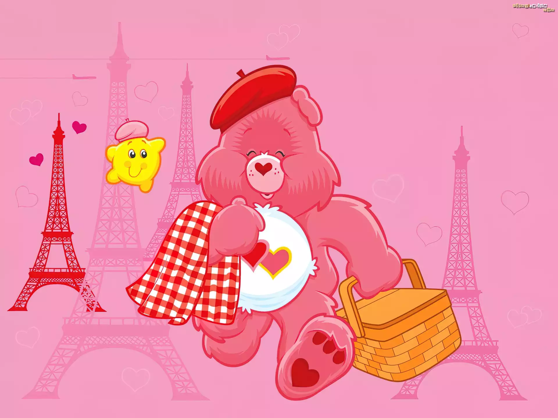 Troskliwe Misie, Care Bears, Wieża Eiffla, miś, koszyk