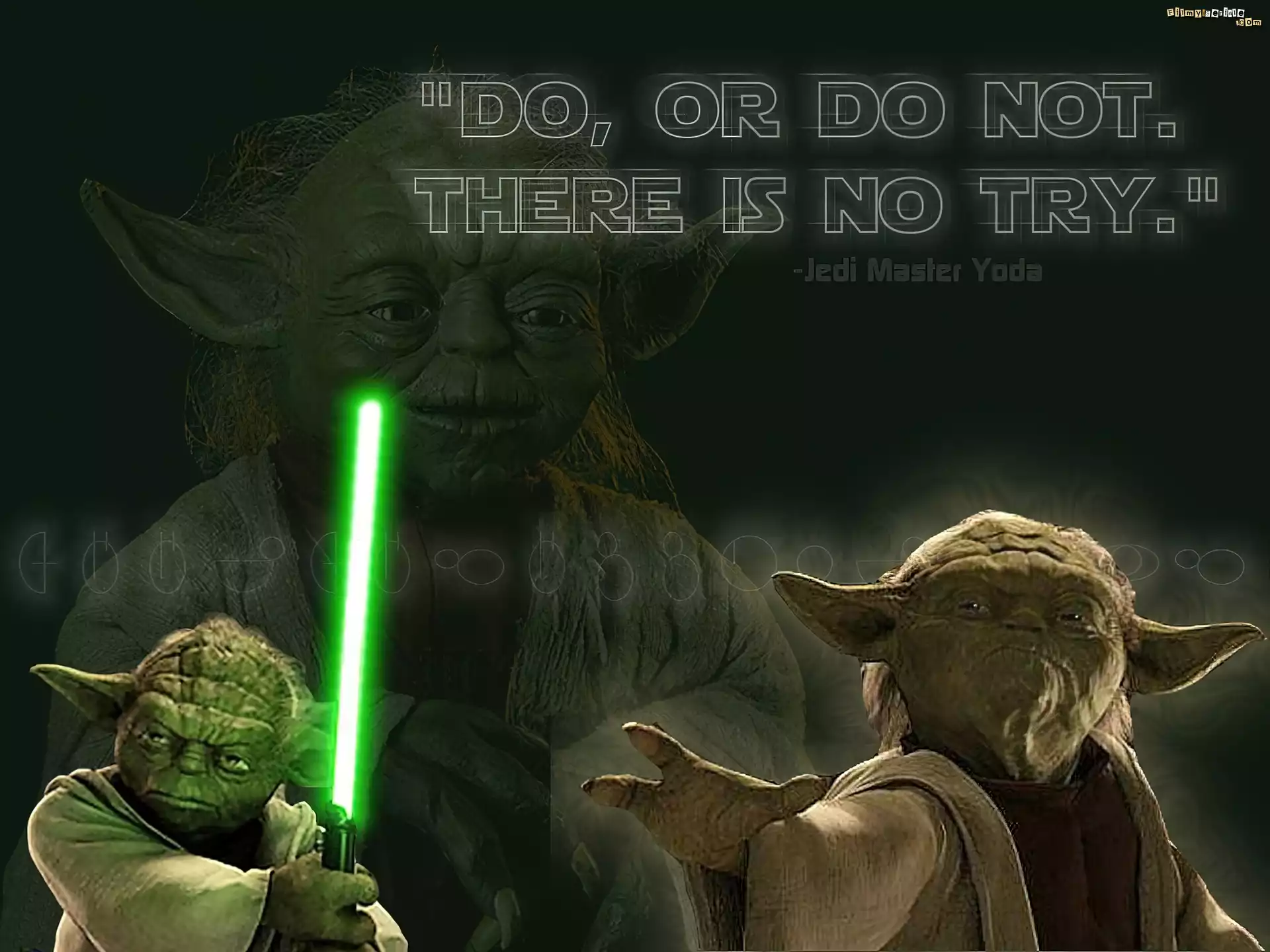 Star Wars, mistrz Yoda, uszy, napisy, laser