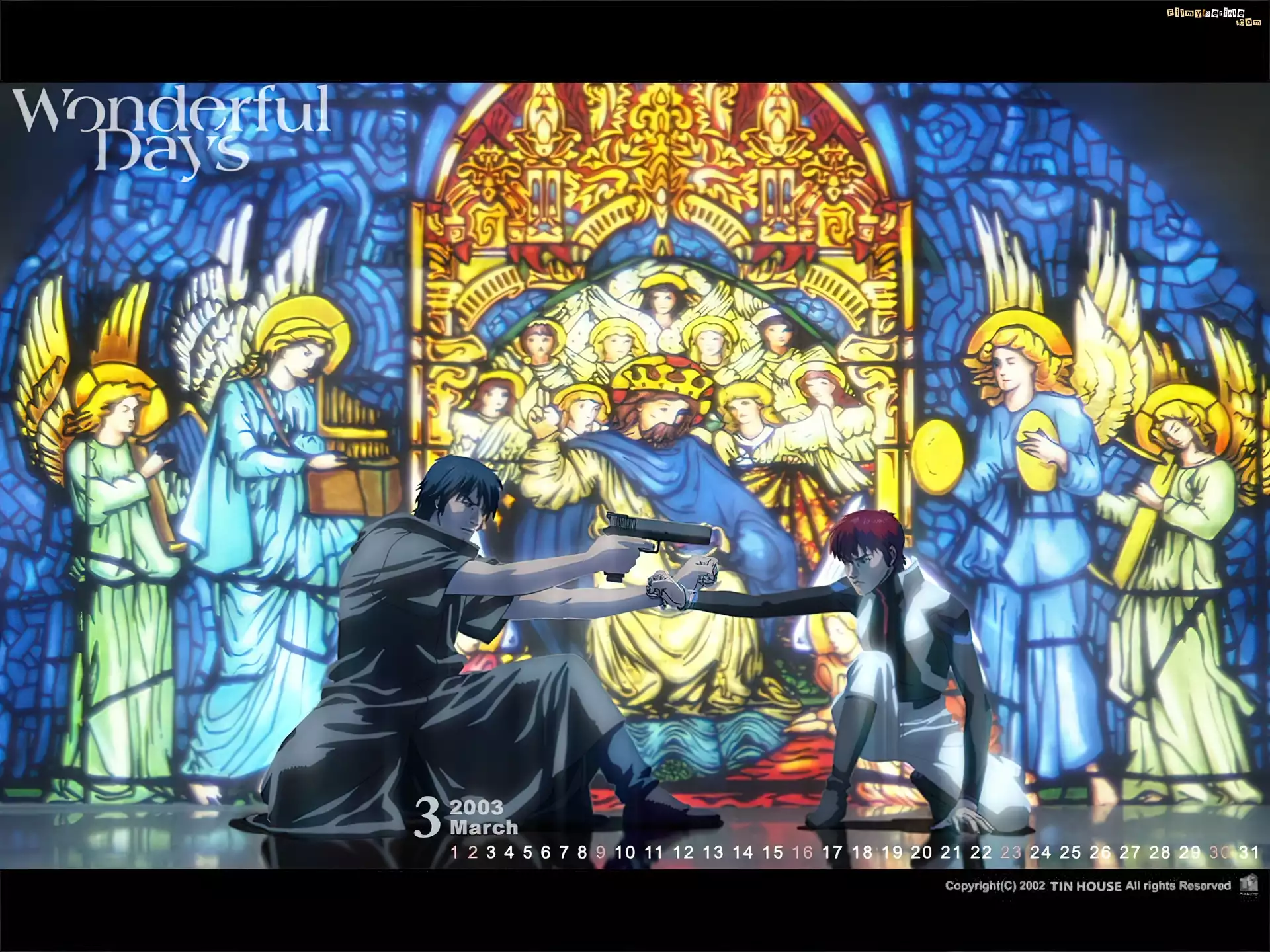 Wonderful Days, Manga Anime, witraż, postacie, pistolet